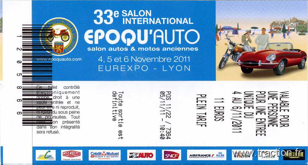 2011_epoquauto (7).jpg - 05/11/2011 - 69000 LYON - EPOQU'AUTO - 33ème Salon International Autos & Motos Anciennes - Ticket d'entrée du salon